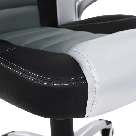 Silla de Oficina OSIRIS, diseño deportivo, en piel negra, gris y plata 2