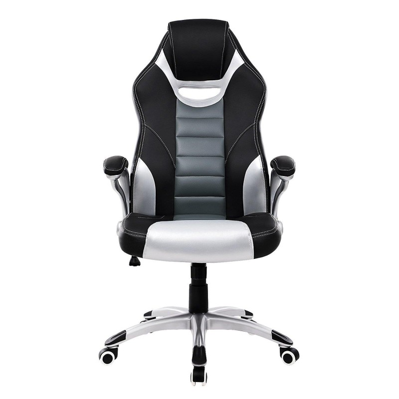 Silla de Oficina OSIRIS, diseño deportivo, en piel negra, gris y plata