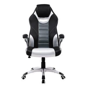 Silla de Oficina OSIRIS, diseño deportivo, en piel negra, gris y plata