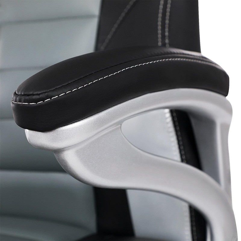 Silla de Oficina OSIRIS, diseño deportivo, en piel negra, gris y plata