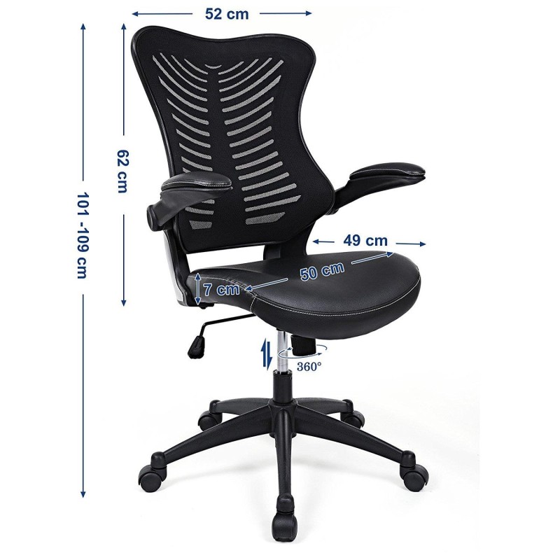Silla de oficina PEKO, diseño ergonómico, en piel malla transpirable color negro