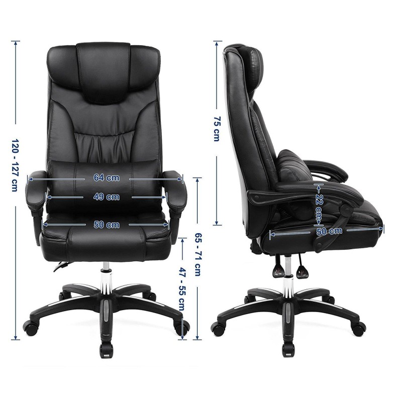 Sillón de oficina BONY, gran acolchado, reclinable, en piel negra