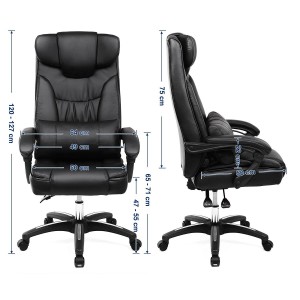 Sillón de oficina BONY, gran acolchado, reclinable, en piel negra