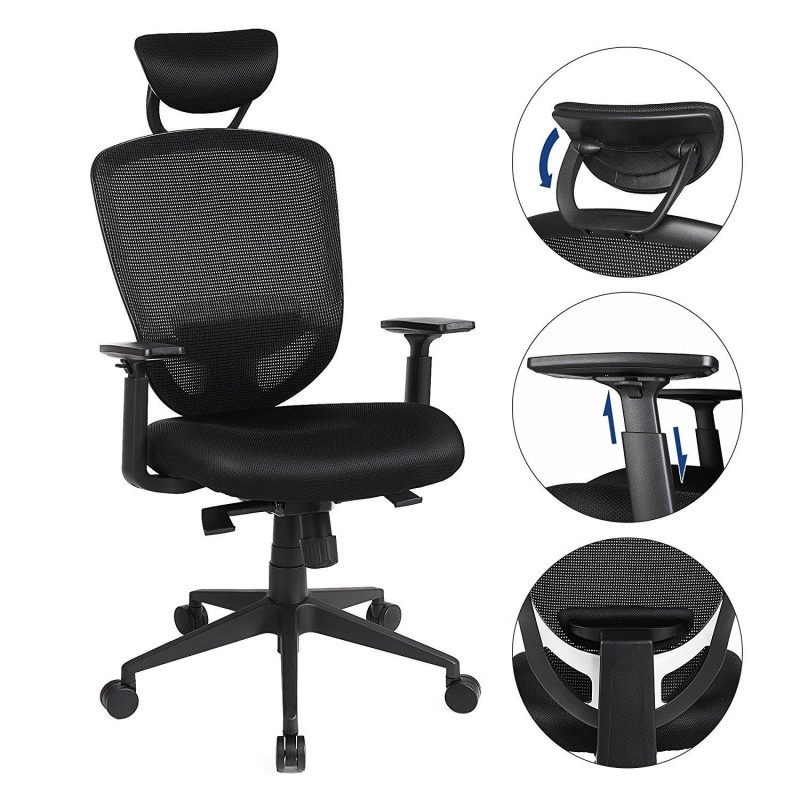 Silla ergonómica VAGU, soporte lumbar, en malla color negro