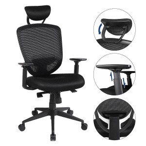 Silla ergonómica VAGU, soporte lumbar, en malla color negro