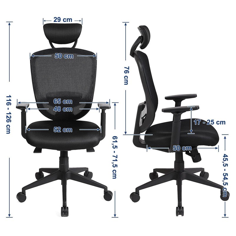 Silla ergonómica VAGU, soporte lumbar, en malla color negro