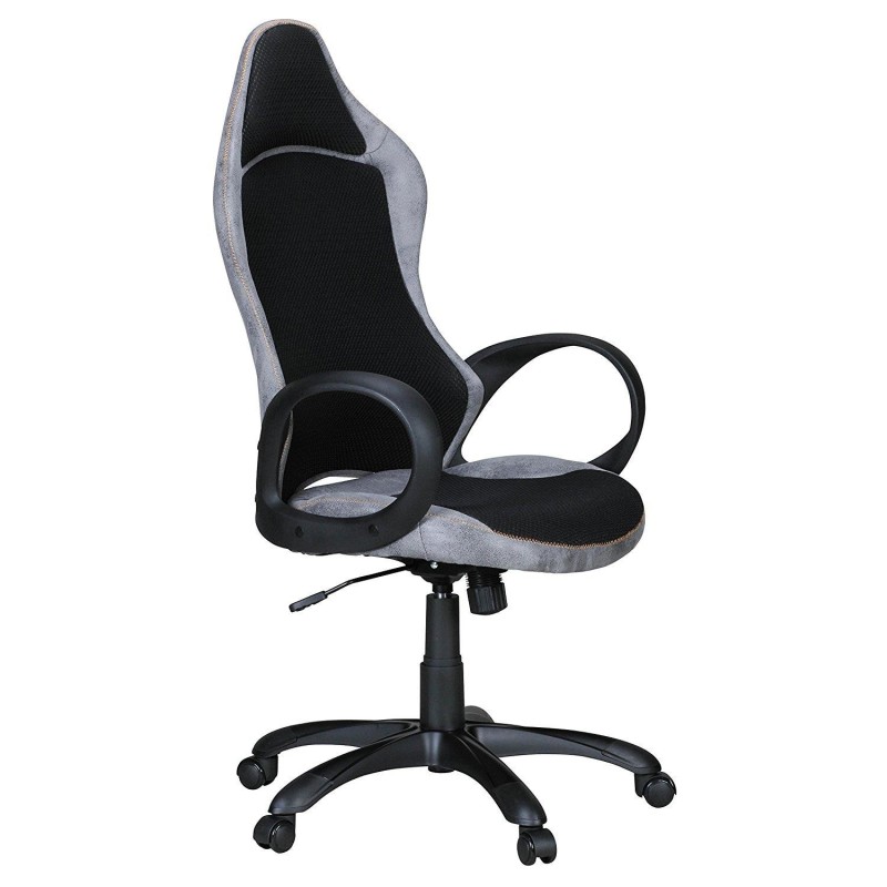 Silla de Oficina ROSENBER, diseño deportivo, en piel gris y malla transpirable negra