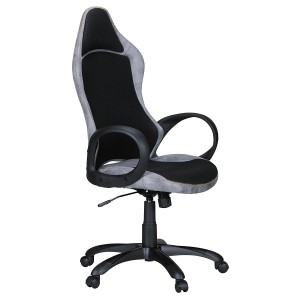 Silla de Oficina ROSENBER, diseño deportivo, en piel gris y malla transpirable negra