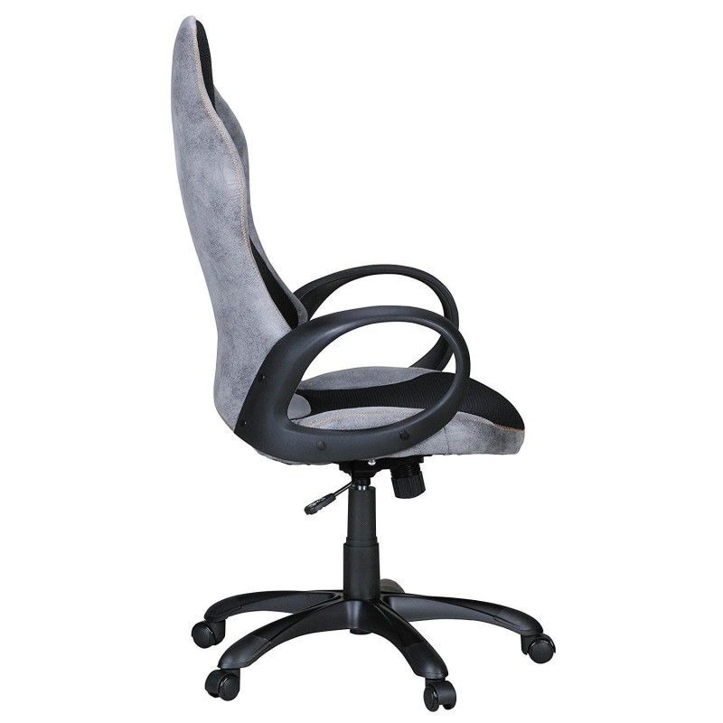 Silla de Oficina ROSENBER, diseño deportivo, en piel gris y malla transpirable negra