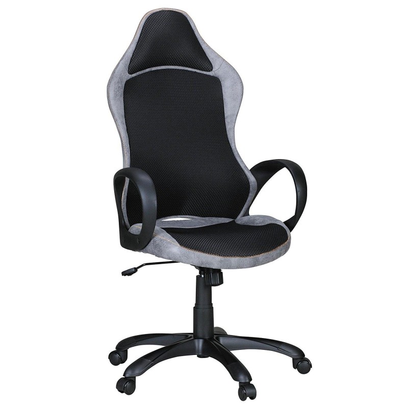 Silla de Oficina ROSENBER, diseño deportivo, en piel gris y malla transpirable negra