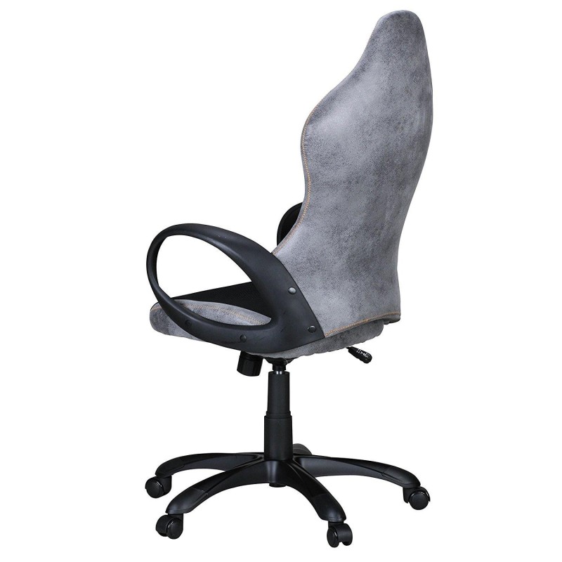 Silla de Oficina ROSENBER, diseño deportivo, en piel gris y malla transpirable negra