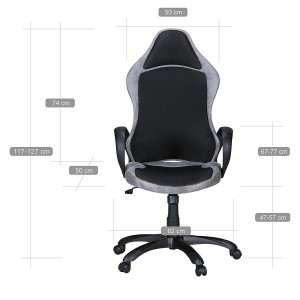 Silla de Oficina ROSENBER, diseño deportivo, en piel gris y malla transpirable negra