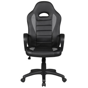 Silla gaming CHAM, diseño deportivo, color negro y blanco