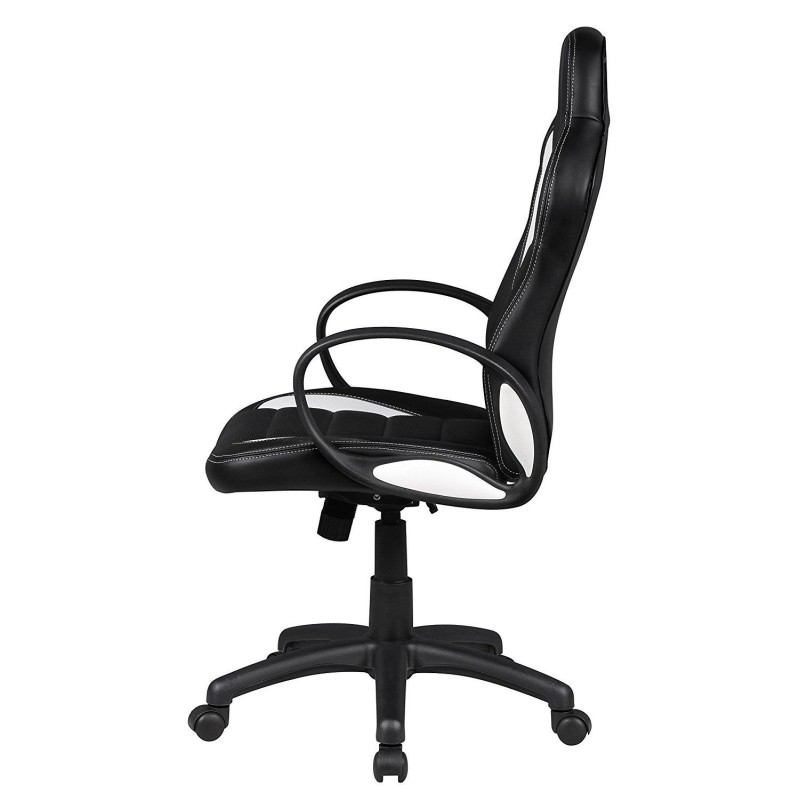 Silla gaming CHAM, diseño deportivo, color negro y blanco