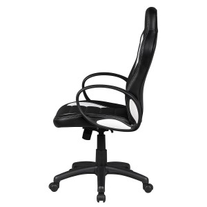 Silla gaming CHAM, diseño deportivo, color negro y blanco