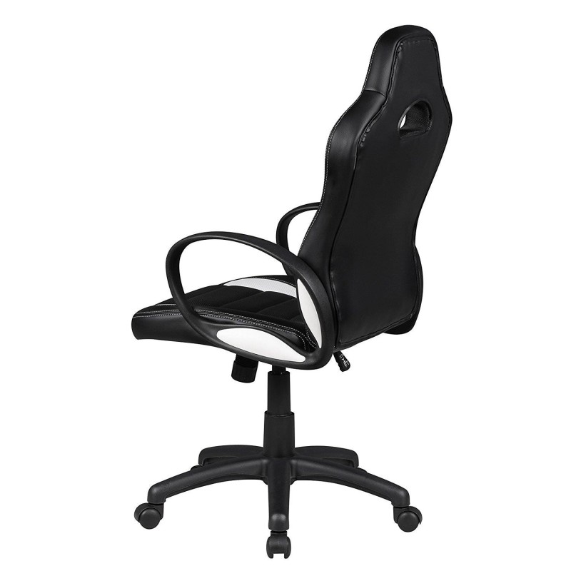 Silla gaming CHAM, diseño deportivo, color negro y blanco