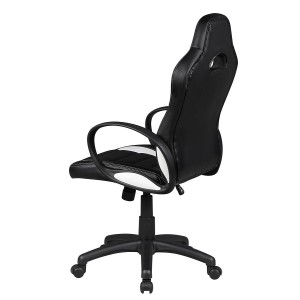 Silla gaming CHAM, diseño deportivo, color negro y blanco