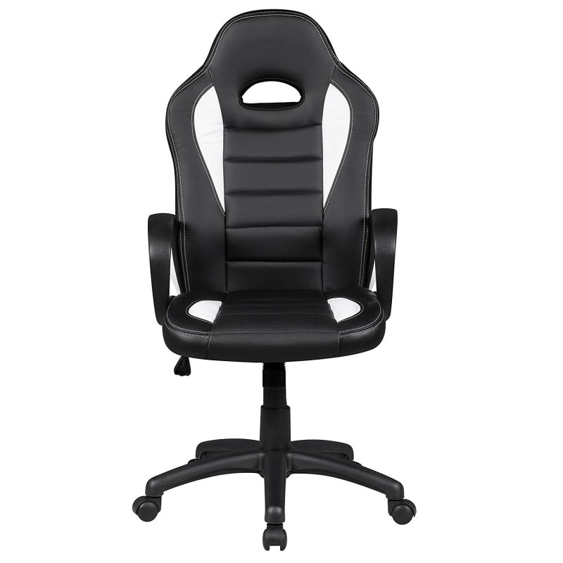 Silla gaming CHAM, diseño deportivo, color negro y blanco