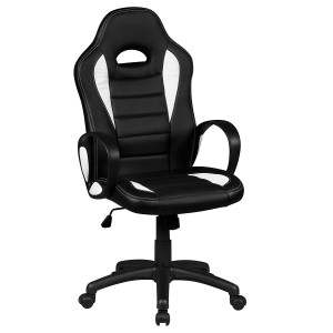 Silla gaming CHAM, diseño deportivo, color negro y blanco