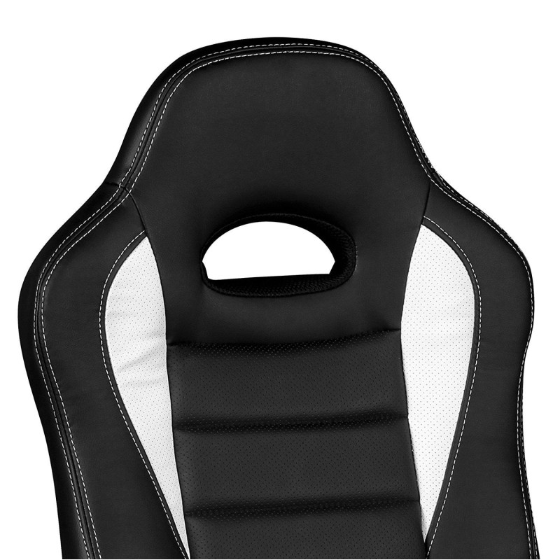 Silla gaming CHAM, diseño deportivo, color negro y blanco