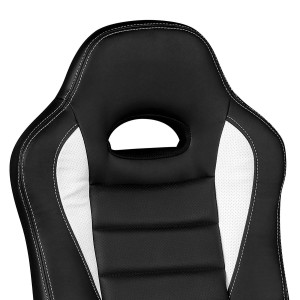 Silla gaming CHAM, diseño deportivo, color negro y blanco