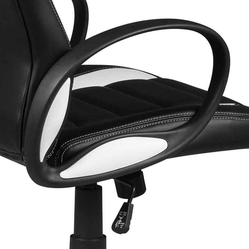 Silla gaming CHAM, diseño deportivo, color negro y blanco