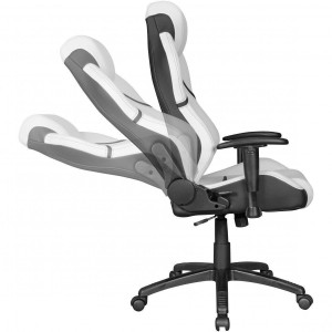Sillón Gaming LEUNA, respaldo reclinable, en piel blanco y negro