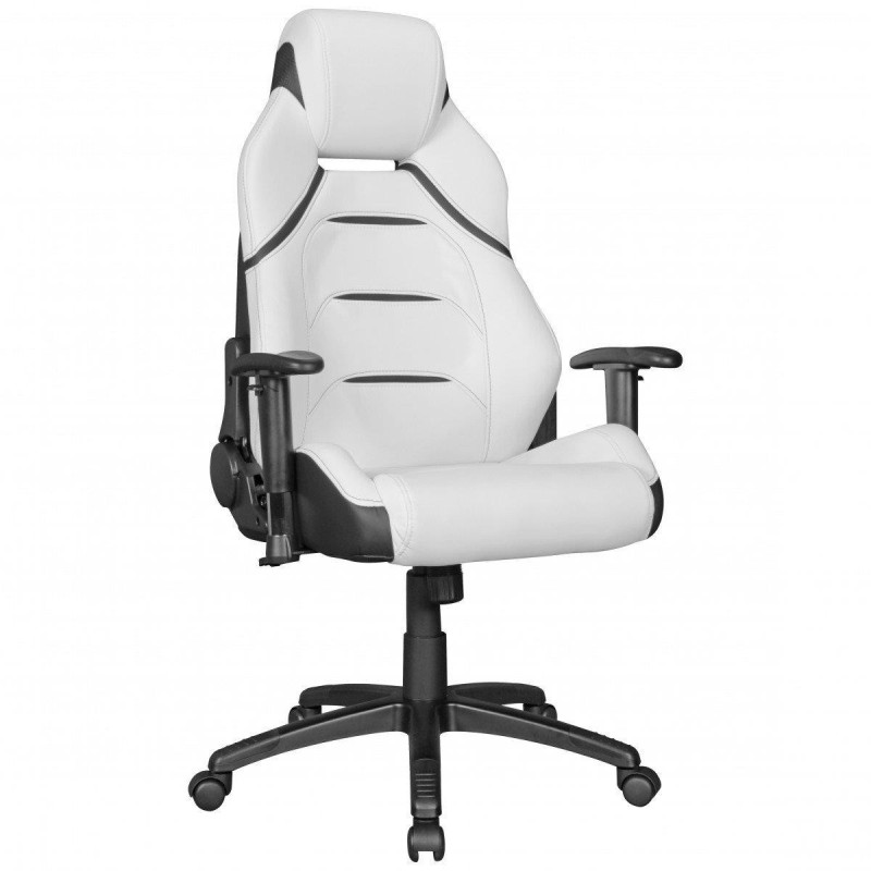 Sillón Gaming LEUNA, respaldo reclinable, en piel blanco y negro