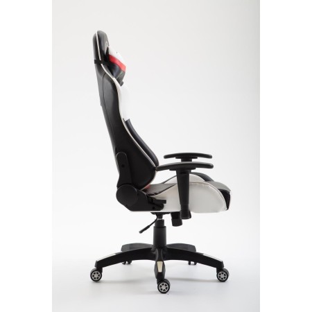 Silla gaming JEMEX, reclinable, con cojines, en piel color negro/blanco 2