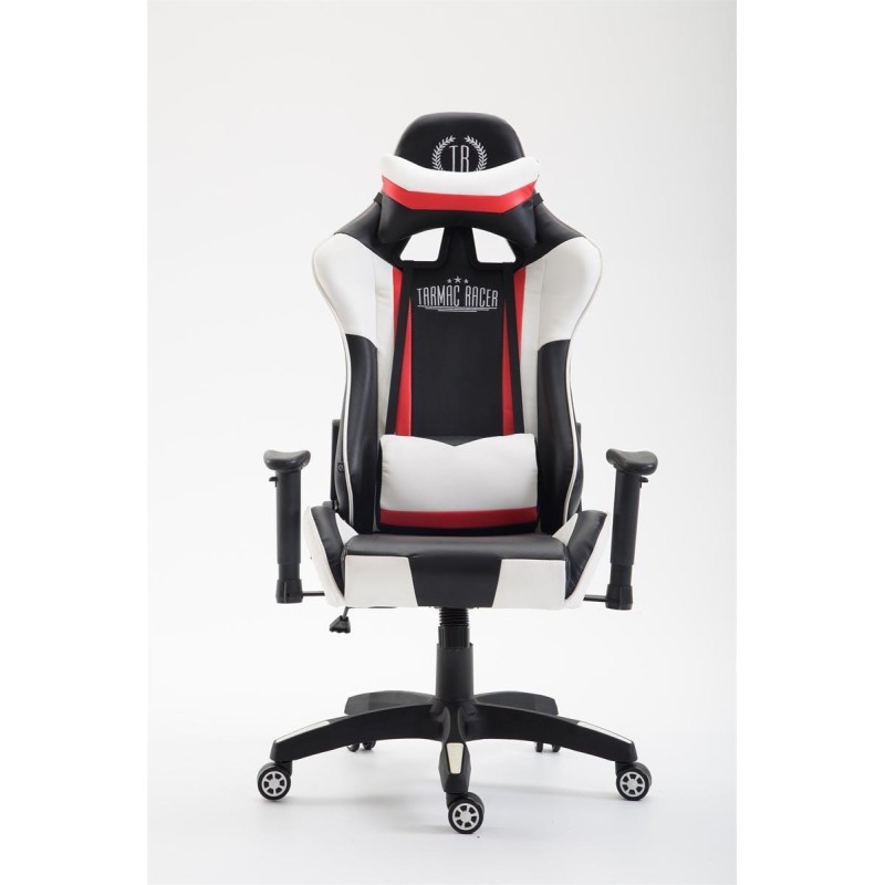 Silla gaming JEMEX, reclinable, con cojines, en piel color negro/blanco