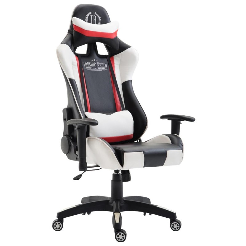 Silla gaming JEMEX, reclinable, con cojines, en piel color negro/blanco