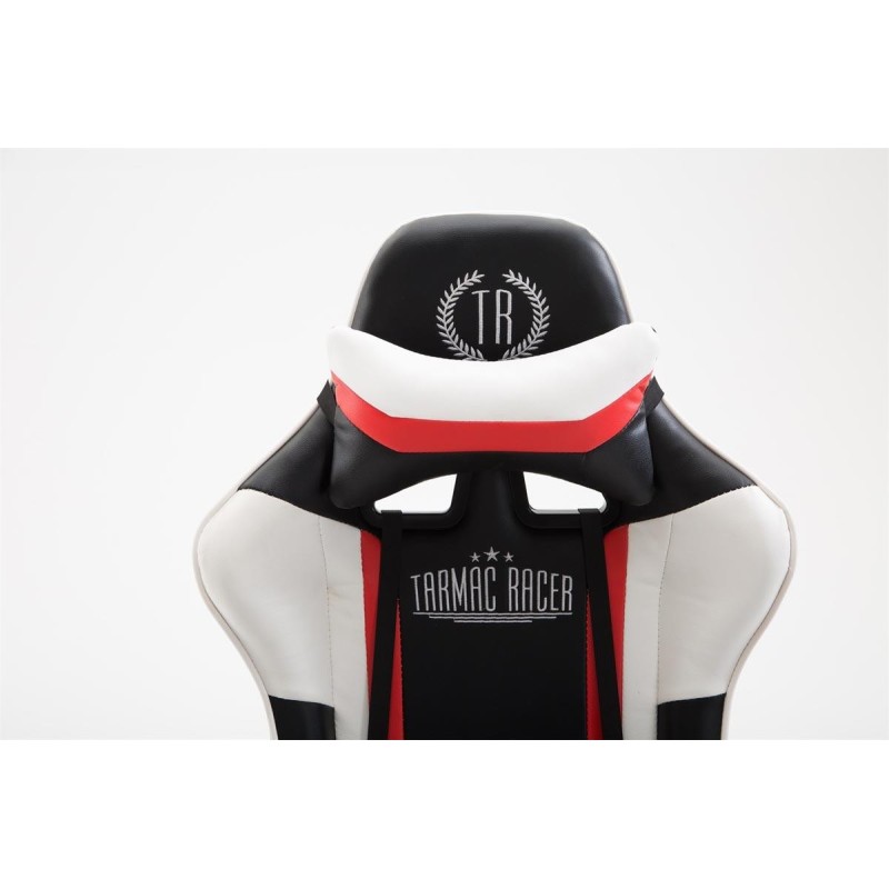 Silla gaming JEMEX, reclinable, con cojines, en piel color negro/blanco