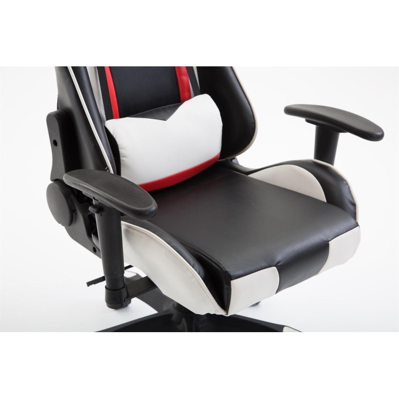 Silla gaming JEMEX, reclinable, con cojines, en piel color negro/blanco