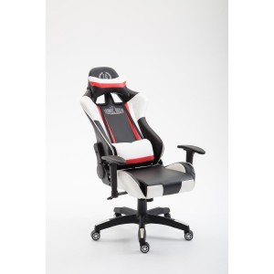Silla gaming JEMEX, reclinable, con cojines, en piel color negro/blanco