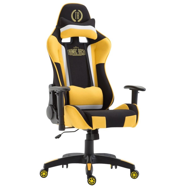Silla gaming JEMEX TELA, reclinable, con cojines, en color negro/amarillo