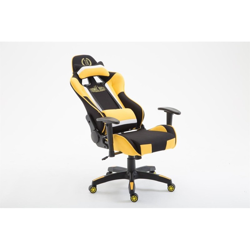 Silla gaming JEMEX TELA, reclinable, con cojines, en color negro/amarillo