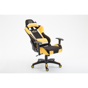 Silla gaming JEMEX TELA, reclinable, con cojines, en color negro/amarillo