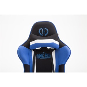 Silla gaming JEMEX TELA, reclinable, con cojines, en color negro/azul