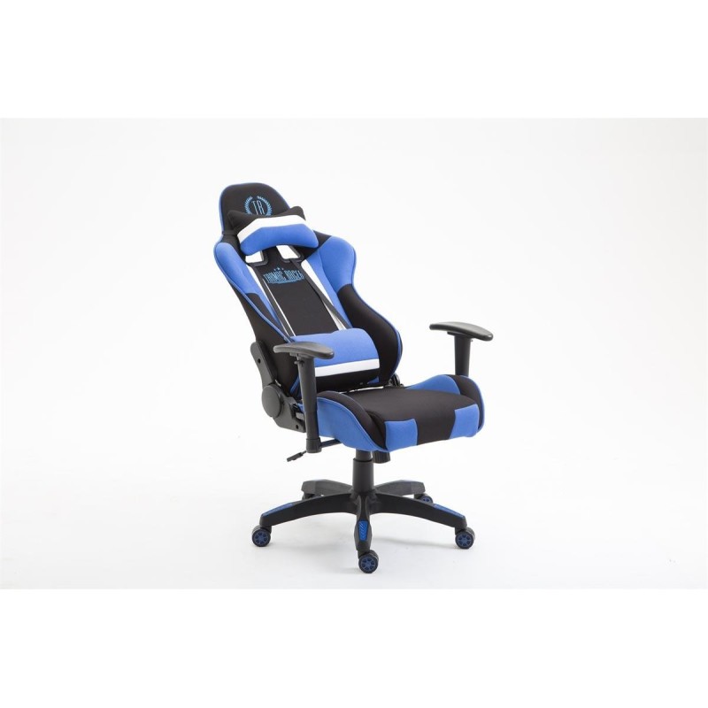 Silla gaming JEMEX TELA, reclinable, con cojines, en color negro/azul