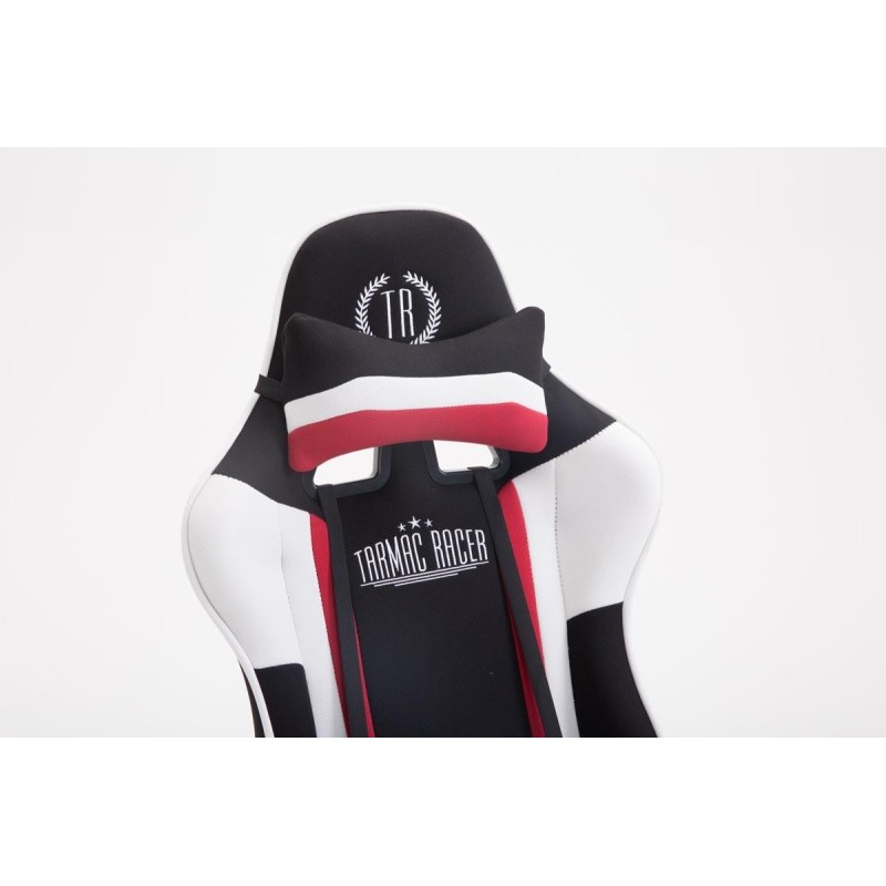 Silla gaming JEMEX TELA, reclinable, con cojines, en color negro/blanco