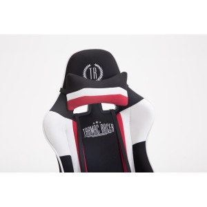 Silla gaming JEMEX TELA, reclinable, con cojines, en color negro/blanco