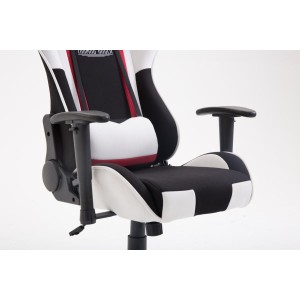 Silla gaming JEMEX TELA, reclinable, con cojines, en color negro/blanco