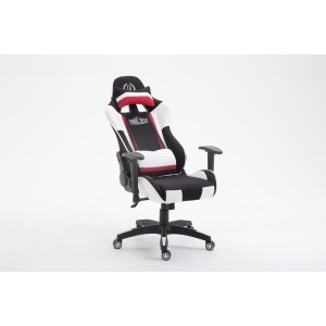 Silla gaming JEMEX TELA, reclinable, con cojines, en color negro/blanco