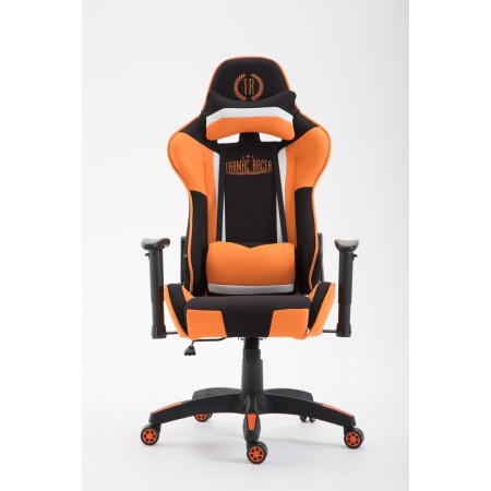 Silla gaming JEMEX TELA, reclinable, con cojines, en color negro/naranja 2
