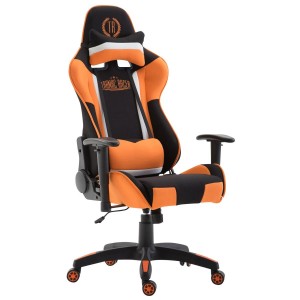 Silla gaming JEMEX TELA, reclinable, con cojines, en color negro/naranja