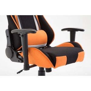 Silla gaming JEMEX TELA, reclinable, con cojines, en color negro/naranja