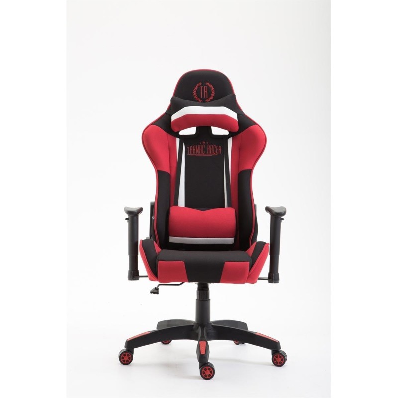 Silla gaming JEMEX TELA, reclinable, con cojines, en color negro/rojo