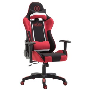 Silla gaming JEMEX TELA, reclinable, con cojines, en color negro/rojo