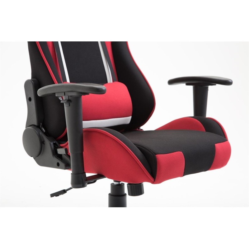 Silla gaming JEMEX TELA, reclinable, con cojines, en color negro/rojo