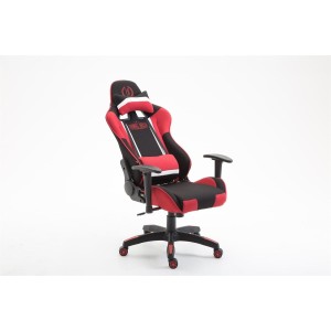 Silla gaming JEMEX TELA, reclinable, con cojines, en color negro/rojo